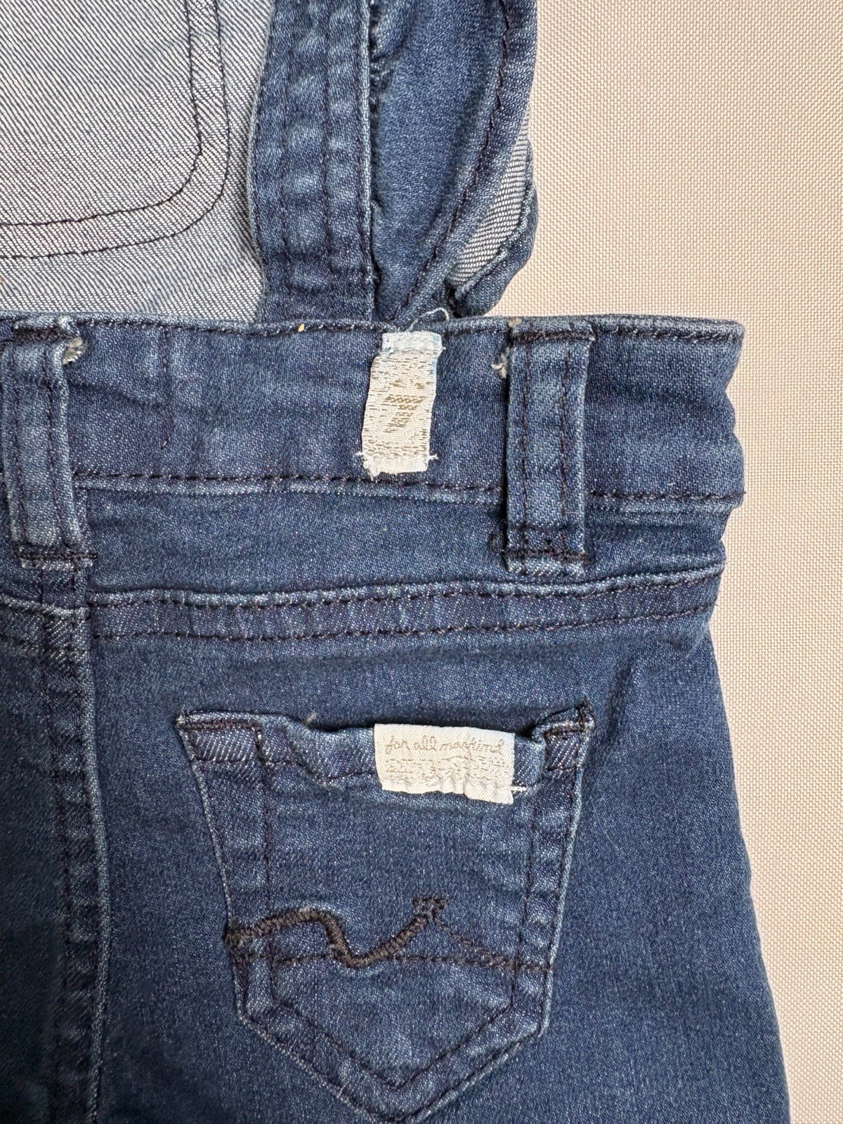 7 For All Mankind Ruffle Denim Overalls Shortalls Blue Dark Wash Baby 12 Months