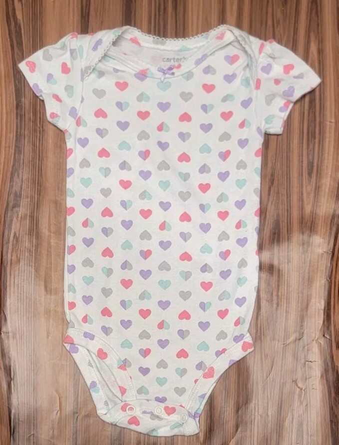 CARTER’S BABY GIRL 6M ICE CREAM PURPLE PINK HEARTS 3 PC SET PANTS & BODYSUITS
