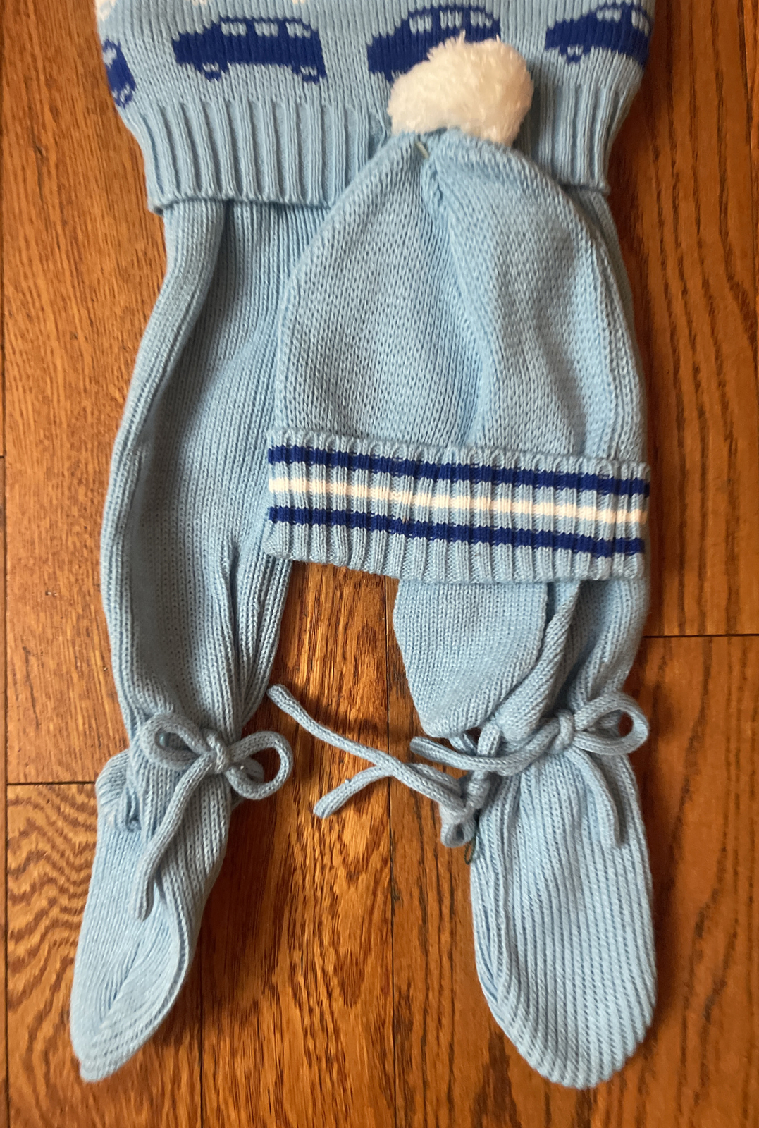 New NOS VTG Montgomery Ward Knit Sweater Pants Hat Set Baby Infant 0-6 Months