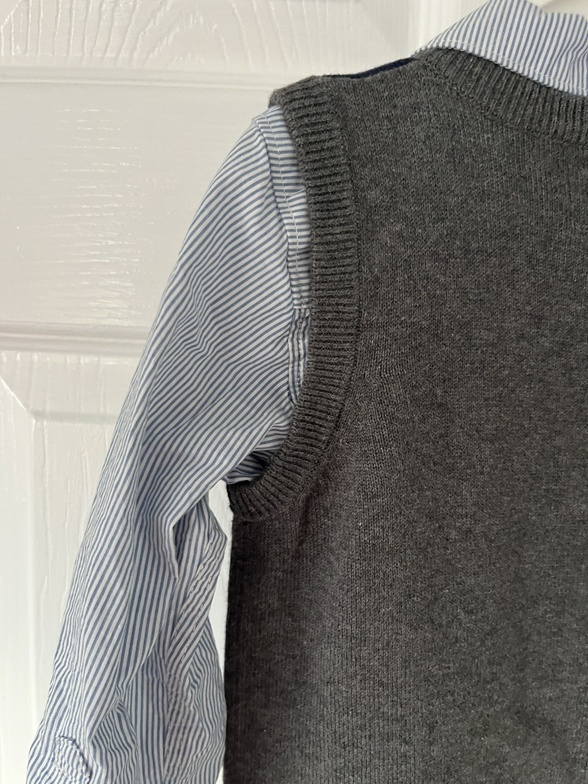 H&M Harlequin Pattern Grey Jumper & Light Blue Pinstripe Shirt Set 12-18 months