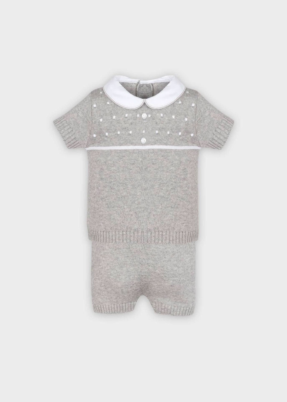 Minhon Grey Knit Baby Shirt & Shorts Set