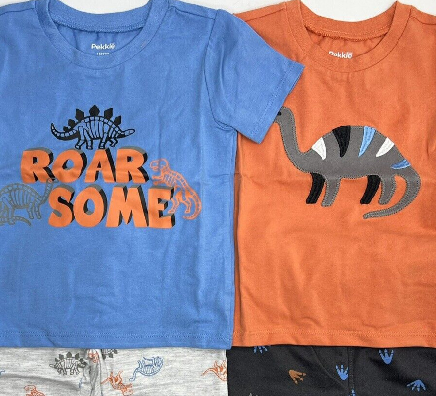 Boys Size 18M Pekkle 4-Piece Set Outfits T-Shirts Pant & Short Sets Dinosaurs