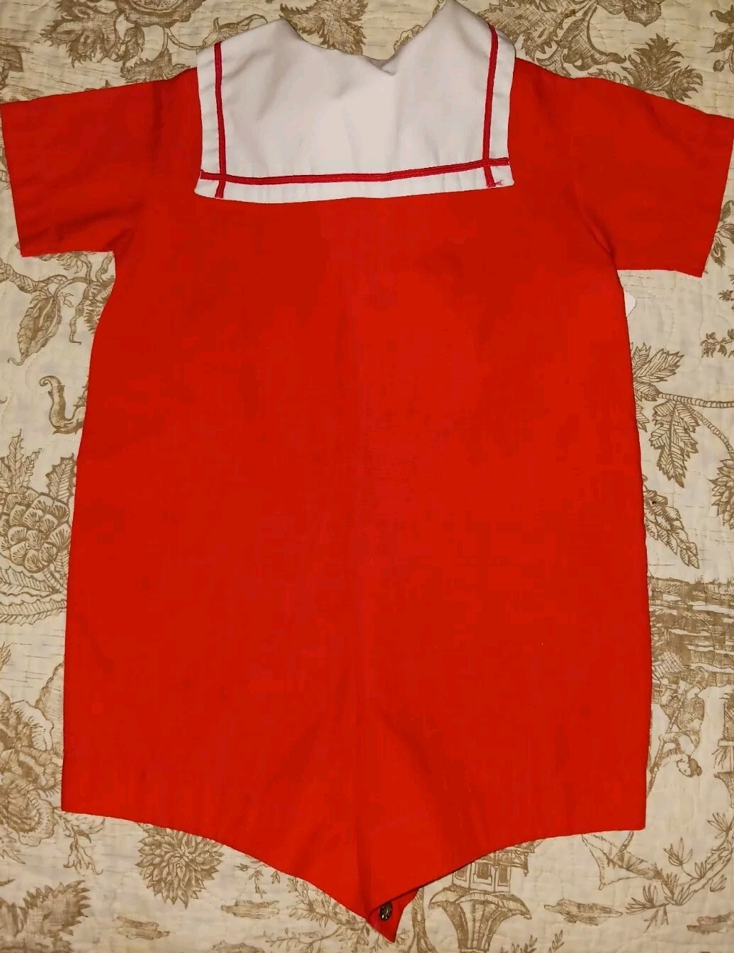 Vintage Bryan Child Red & White Nautical Sailor Suit Metal Buttons Sz 12 Month