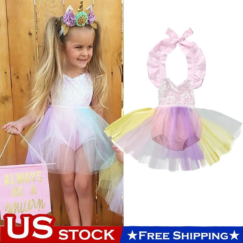 Newborn Baby Girl Sequined Tulle Tutu Romper Dress Birthday Party Summer Clothes