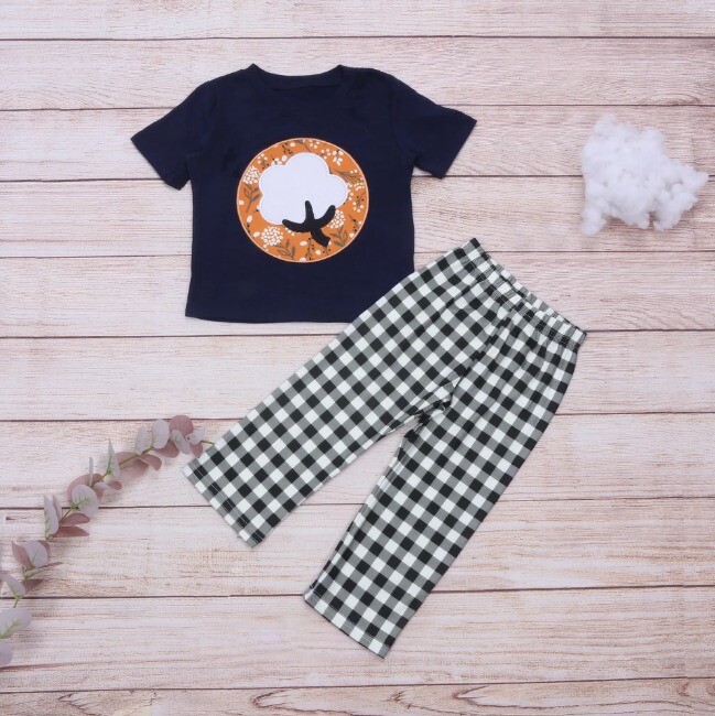 NEW Boutique Boys Cotton Ball Fall Harvest Boy Short Sleeve Outfit Set