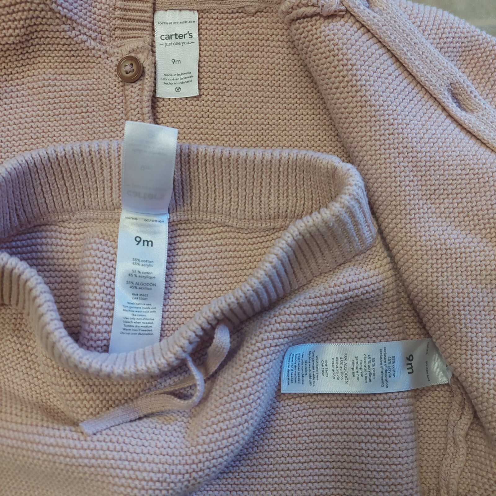 Carter’s Baby Long Sleeve Hooded Sweater & Pants Cotton Acrylic Size 9m NEW