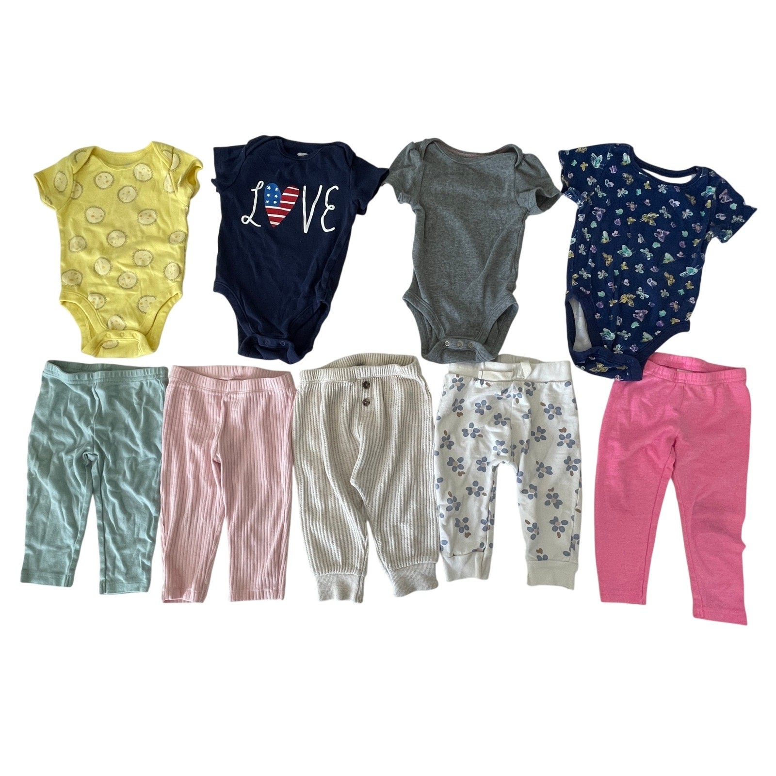 9 Piece Bundle Girls 6/12 Months Bodysuits Pants Mix Match Carters Old Navy