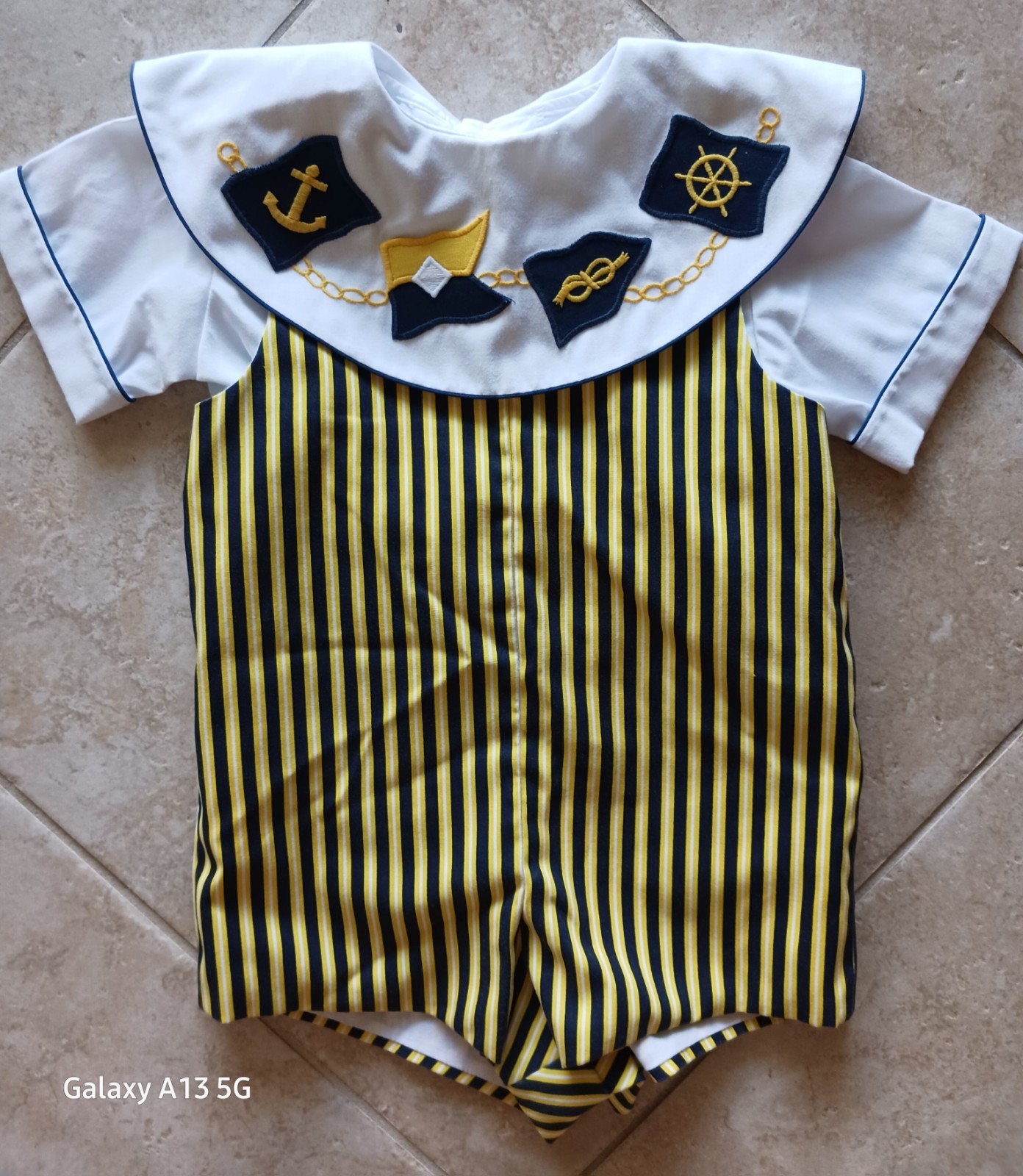 ASHTON CONNOR Jon Jon Romper Set Bib Collar Nautical Boy’s 4T EUC