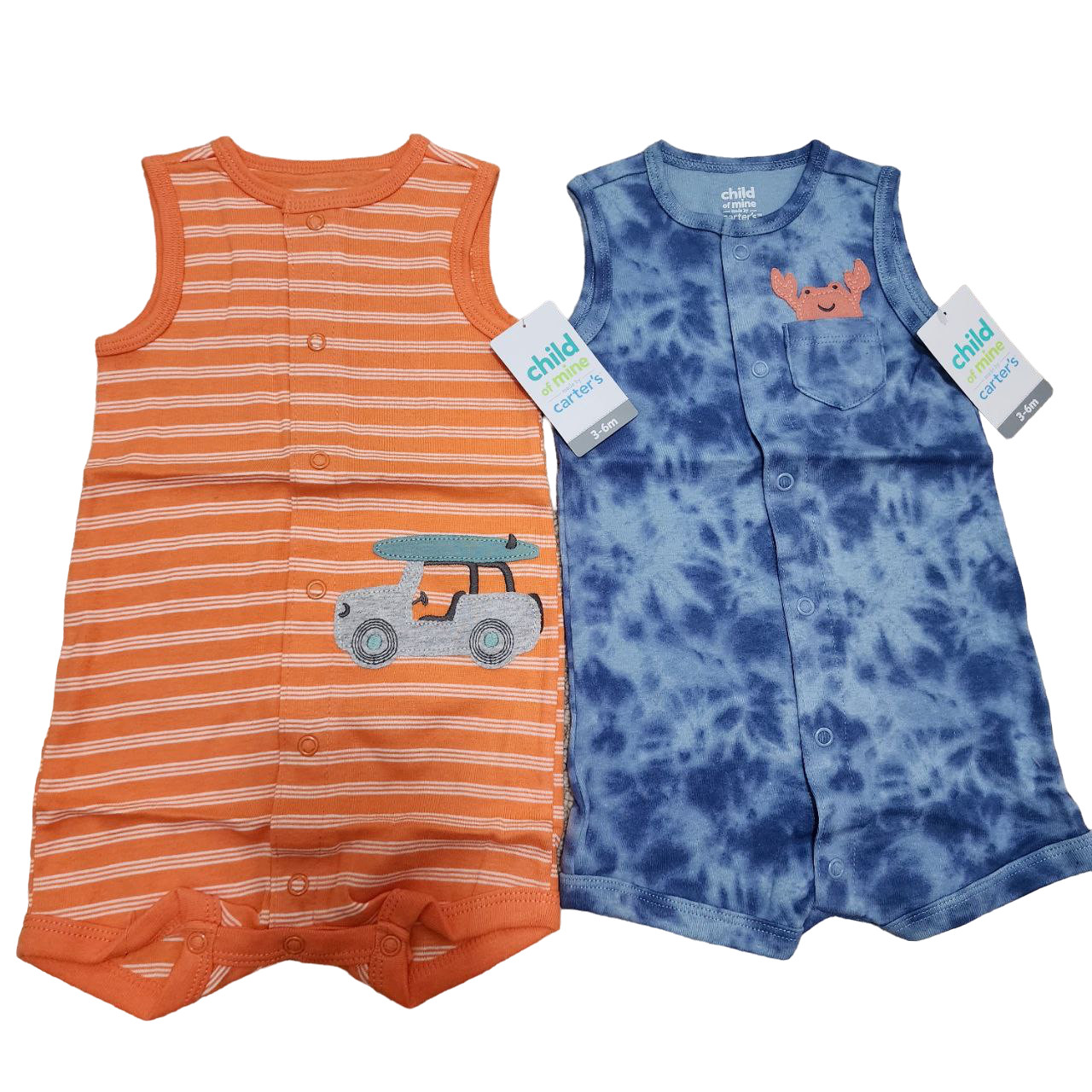 Child of Mine Carter’s Sleeveless Crab Surfer Car Romper 3-6, 6-9, 18, 24 Months