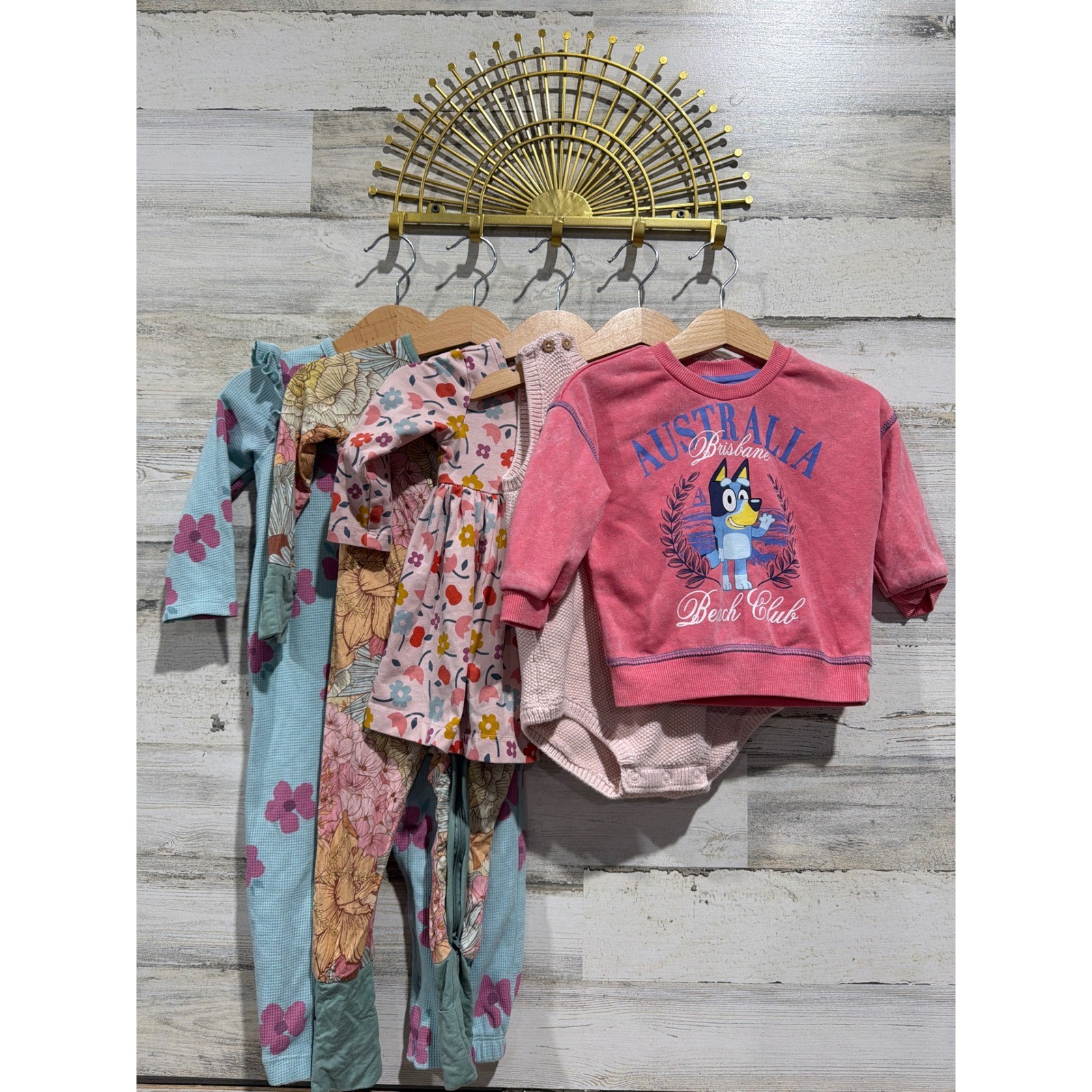 Hanna Andersson Bluey Carters Girls 12-18M Blue Pink Floral Bundle