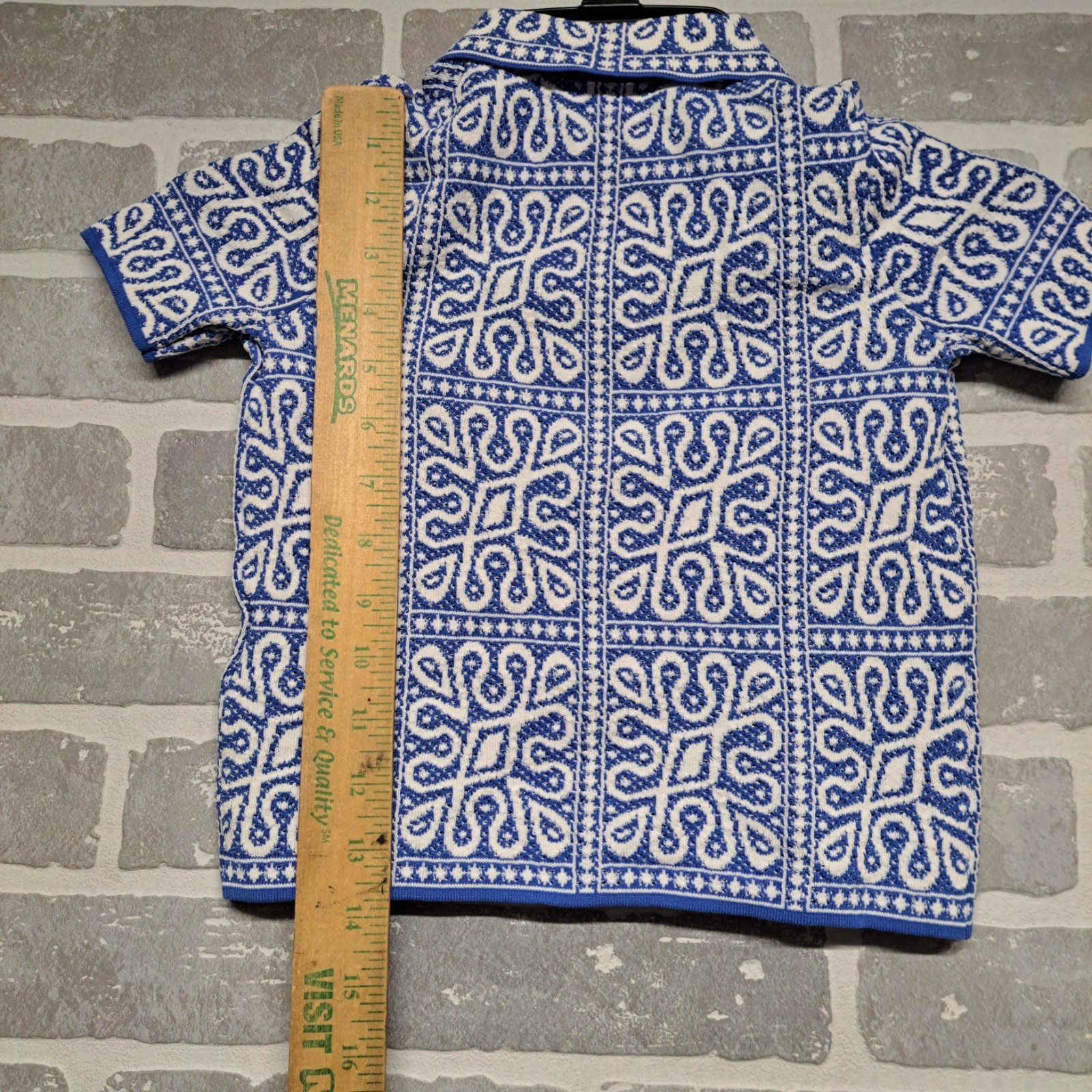 Reiss Kids Toddler Tile Pattern Knit Shirt In Blue/White Size 4-5 Y