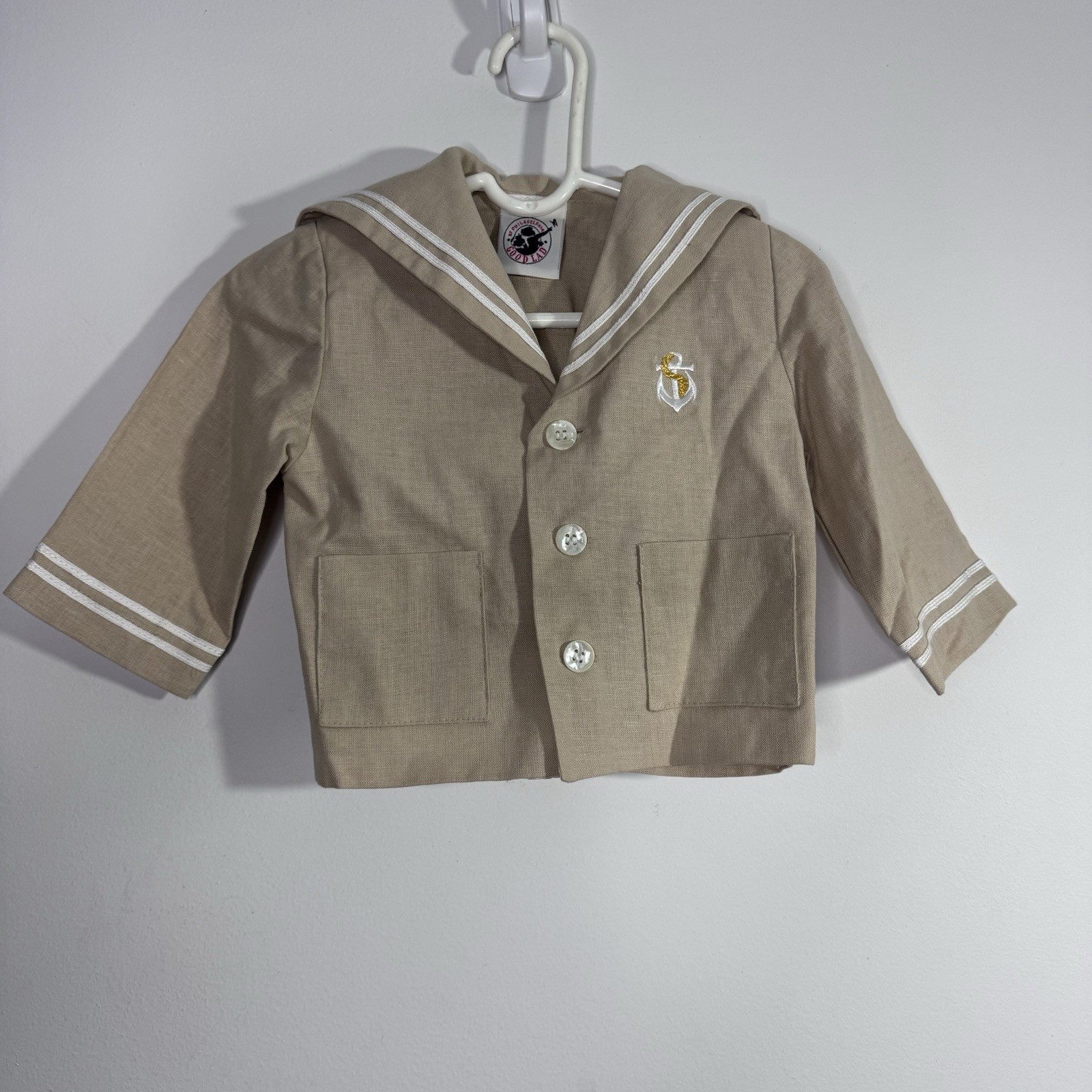 Good Lad Nautical Sailor Jacket 12M Tan Linen Blend Baby Boy Ring Bearer Outfit