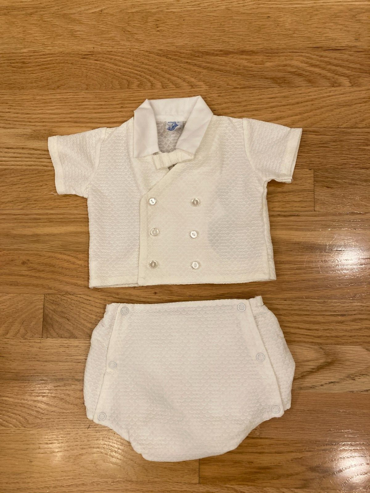 Vintage 1970’s Newborn 0-3m Baby Dressy Shorts Set Double Breasted Top Bloomers