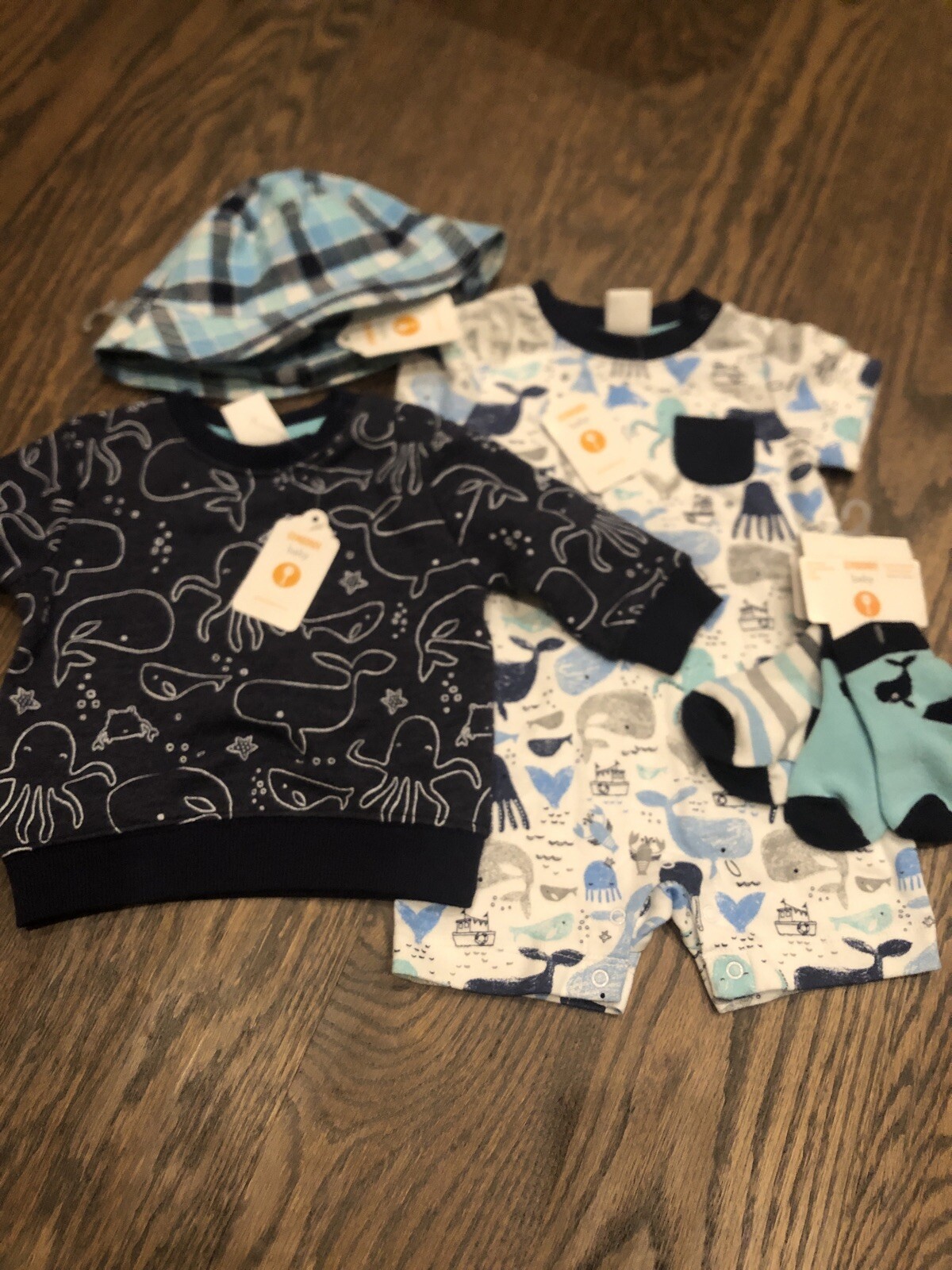 NWT Gymboree baby boy blue whale sea SUMMER 5-piece socks hat romper SET 0 3 6