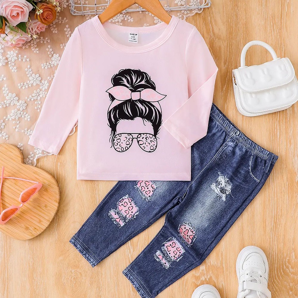 Toddler Girl Clothes Long Sleeve Top and Jeans Pants Toddler Girl Fall Outfits
