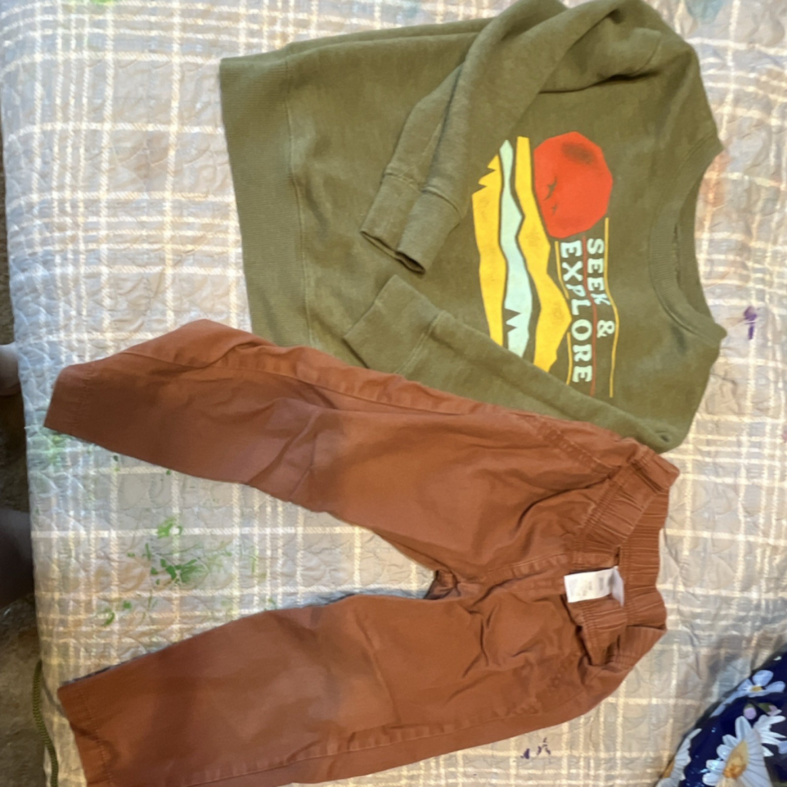 Jumping Beans Fleece Sweatshirt & Carter’s Brown Pants Set 2T/3T Nature Theme