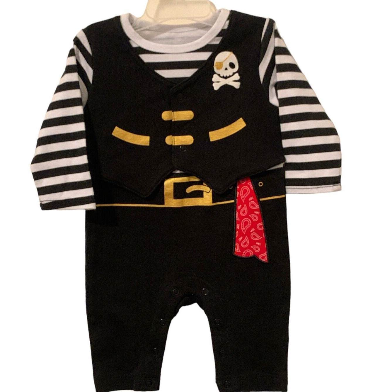 Infant Bodysuit Pirate Costume Size 0-3M Black White Gold Red