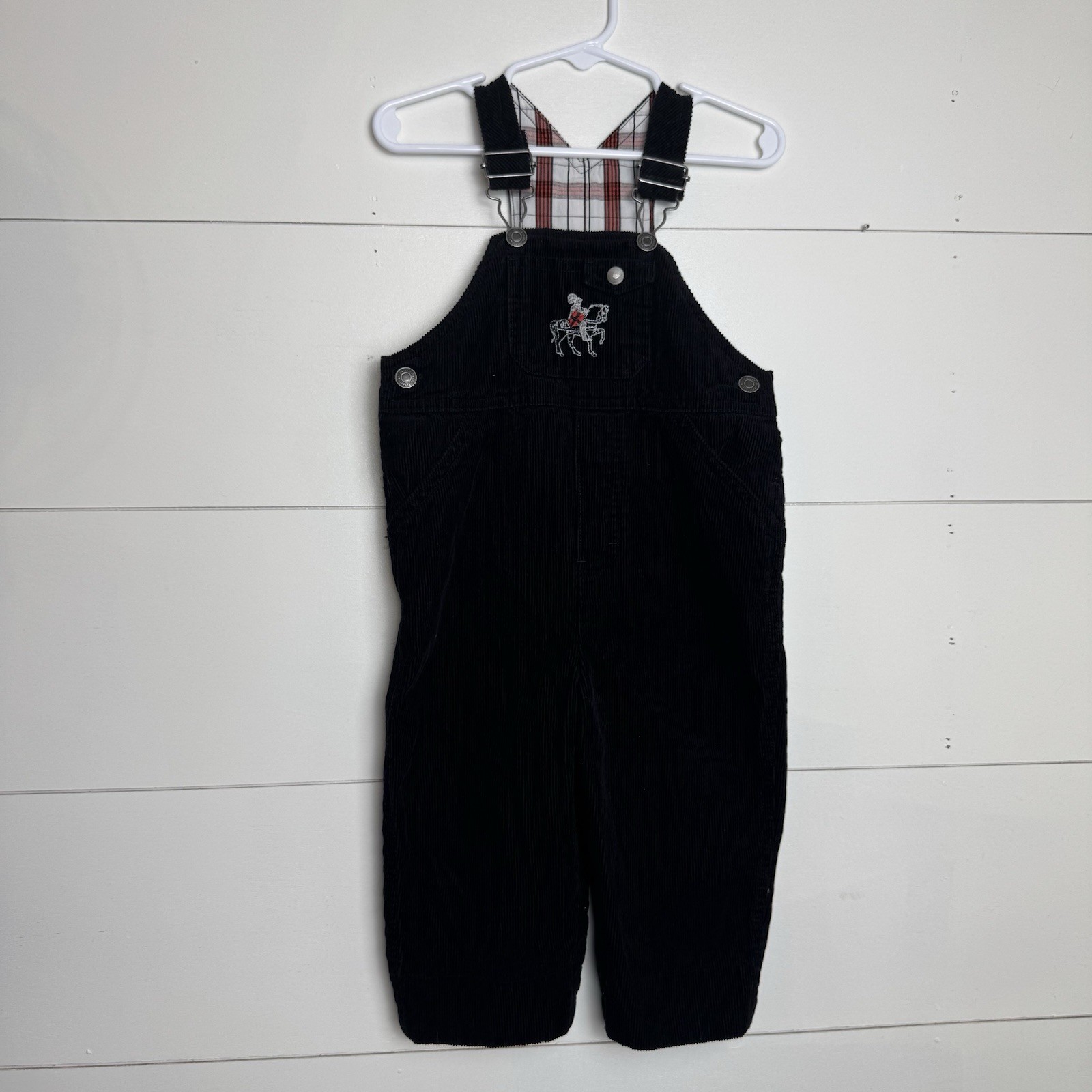 Hartstrings 2Pc Black Corduroy Overalls & Long Sleeve White Shirt Horses 18M
