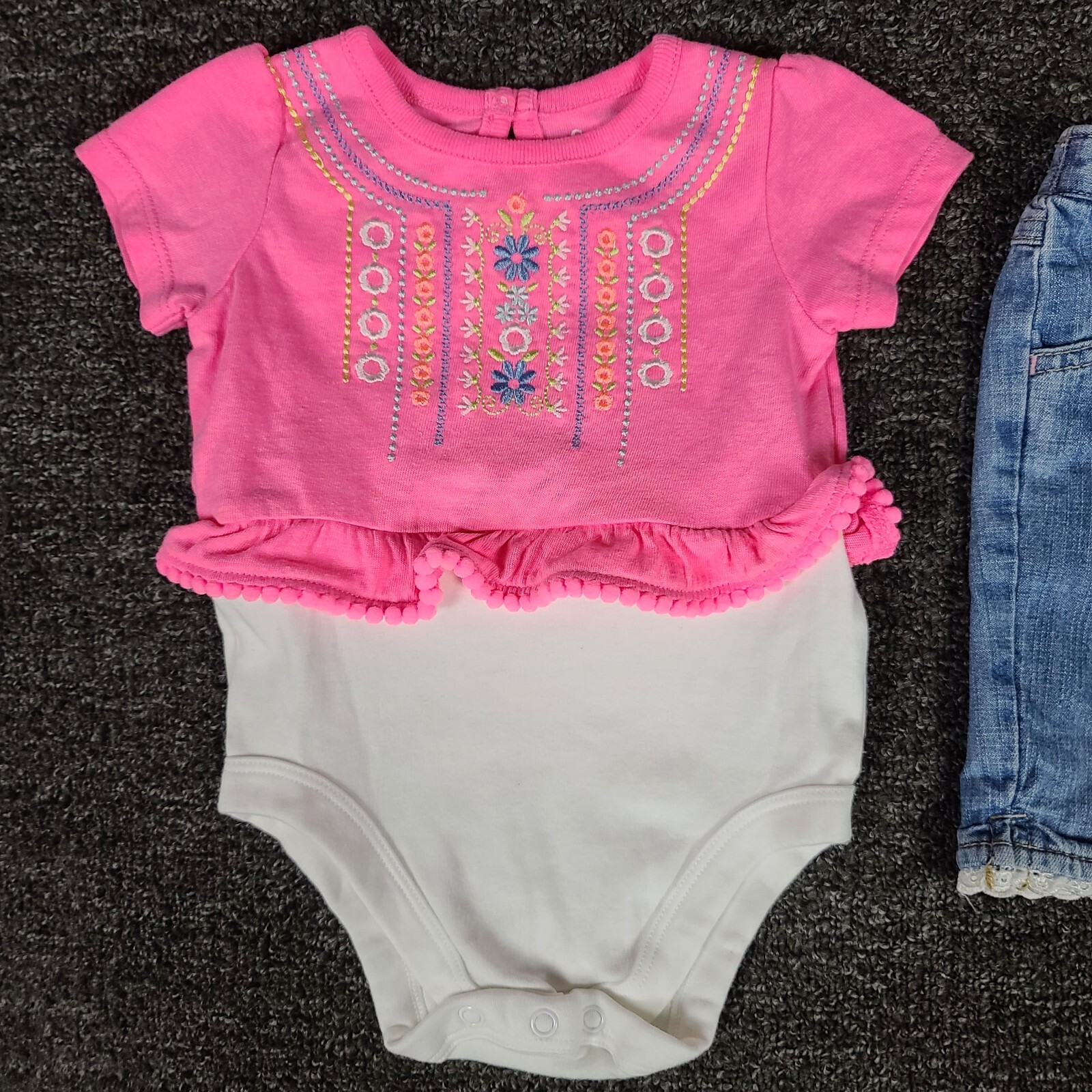 Girls Clothing Lot 6/9 Months Garanimals One Piece & Oshkosh Jeans Two Piece Set