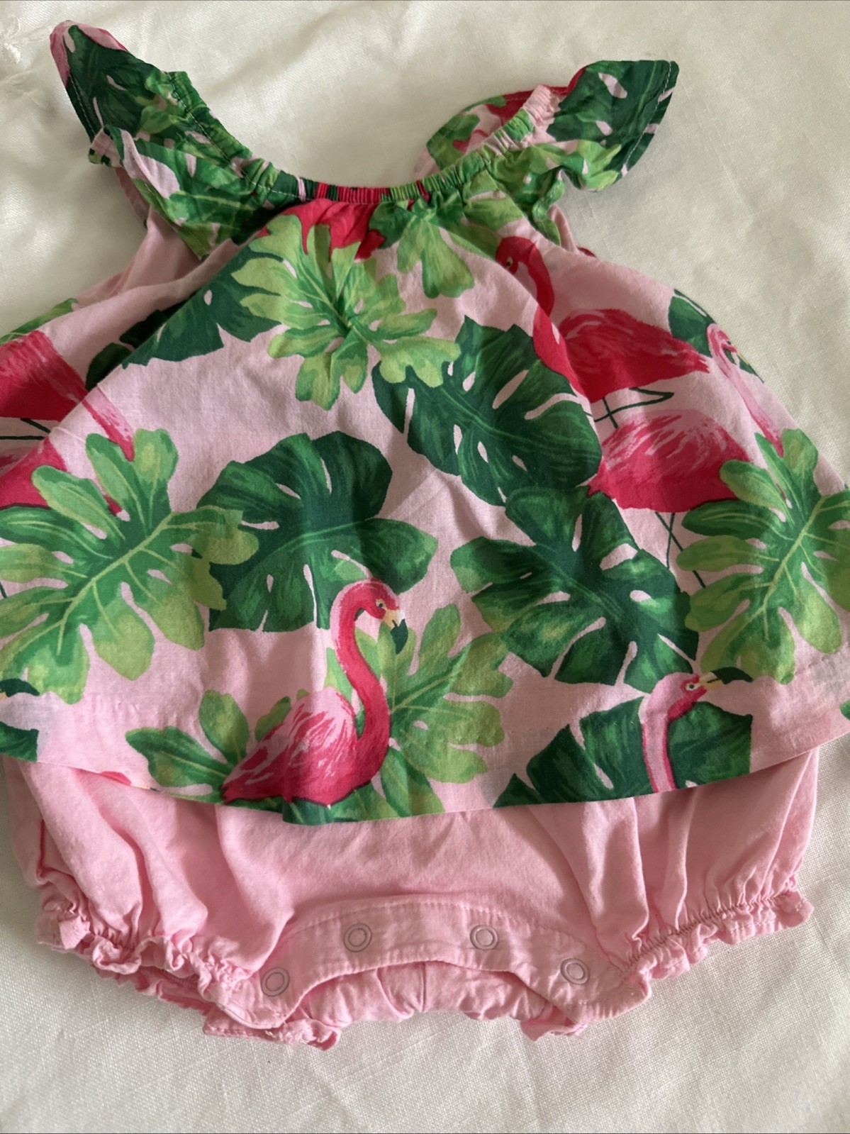 JANIE AND JACK Flamingo Dress/Romper Outfit Size 0-3 M Reborn Doll Summer Trop