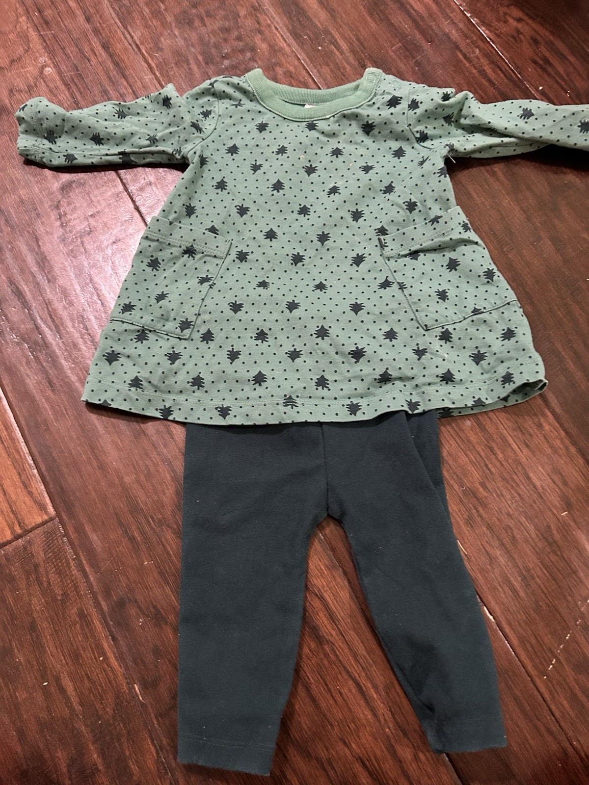 hanna andersson Baby Holiday Long Sleeve Pocket Dress & Leggings Set Green Tree