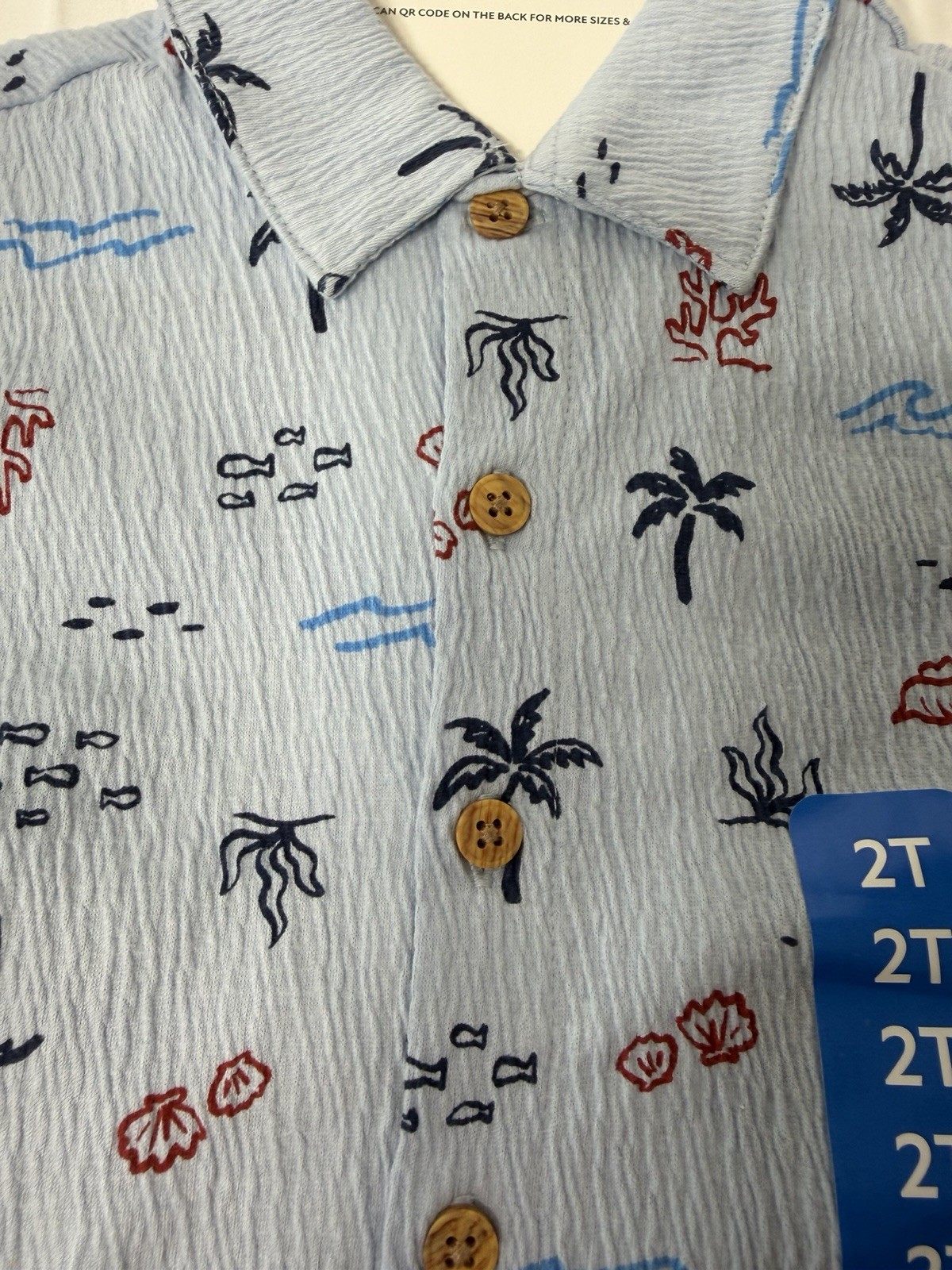 Member’s Mark Boys 2T Shorts Set Blue Palm Print Shirt Beige Summer Outfit