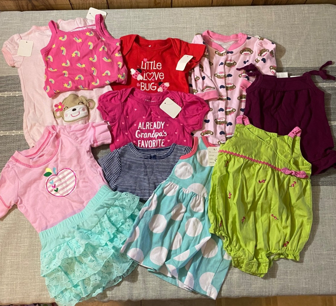 Baby Girl 3-6 Months Summer Clothes Bundle 11 Pieces Mixed Brands Pjs Bodysuits