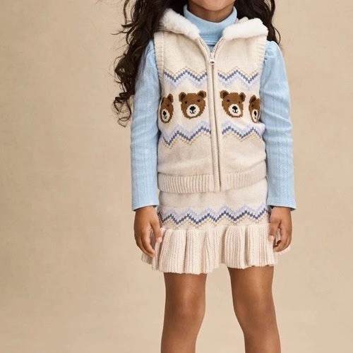 Gymboree Girls Size 5T Fair Isle Bear Sweater Vest Skirt Turtleneck New