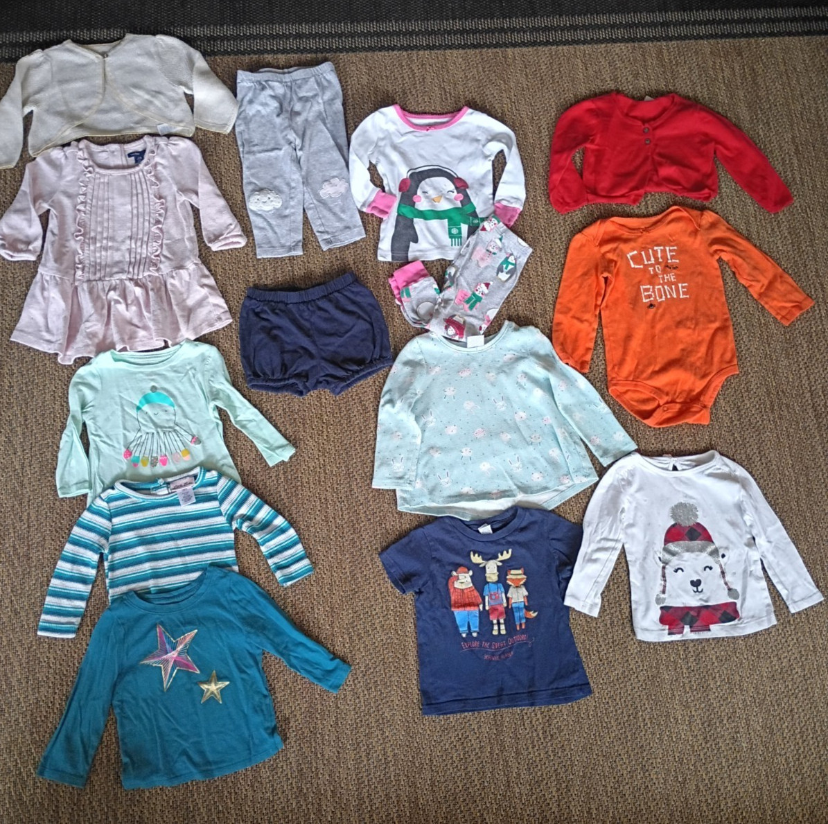 Girls 12-18 Month Clothing Bundle 14 Pieces Long Sleeve, Bolero/Shrug, PJ’s!
