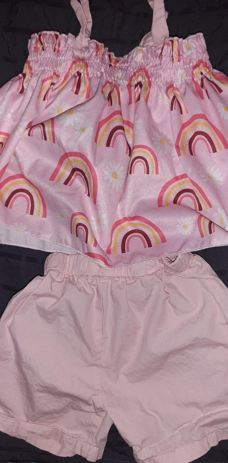 Girls Pink Rainbow 2-Piece Outfit Set Sleeveless Tank Top & Shorts Casual