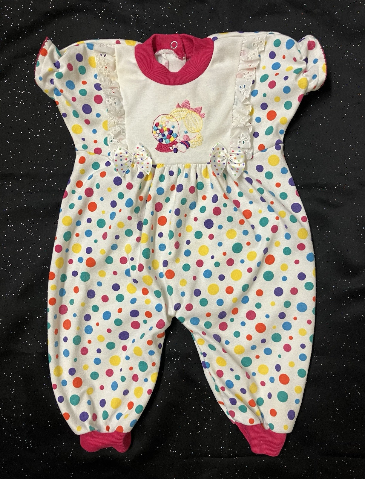 Vintage Health Tex Polka Dot Bubble Romper Baby Girl Size 6-9 M Embroidered USA