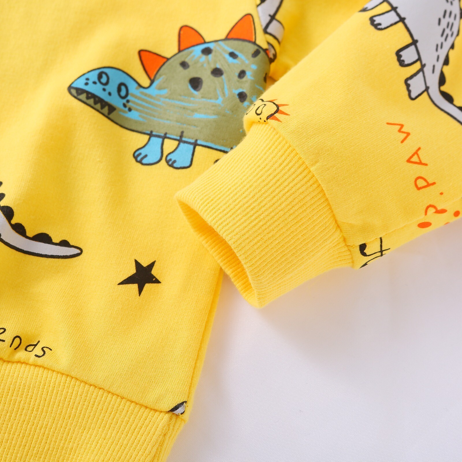 Infant Baby Boys Cute Dinosaur Print Round Neck Sweatshirt Ribbed Pant Tracksuit