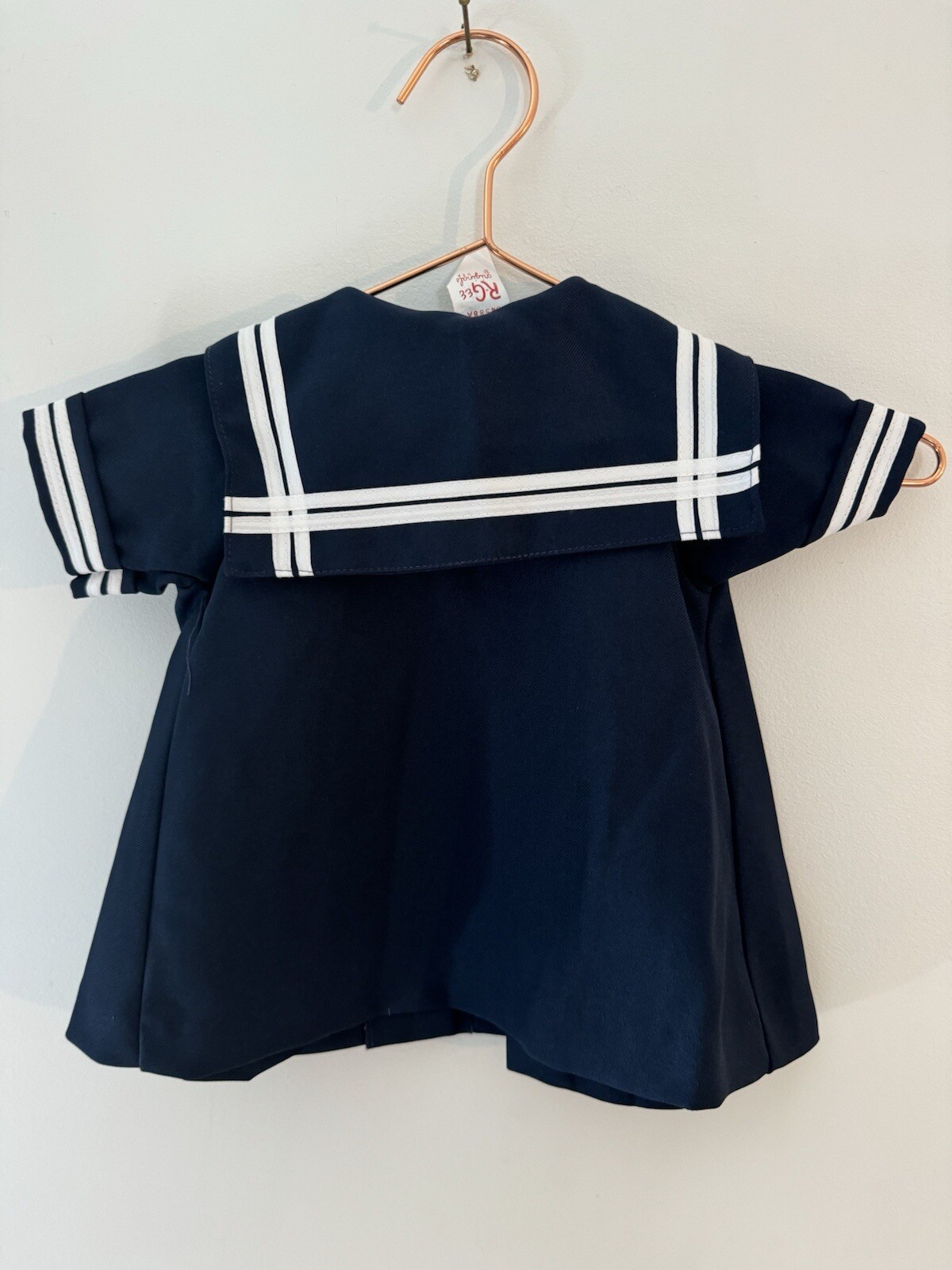 R-Gee Original U.S.A. White/Blue Sailor Dress, Button Front, SIze 12 Mo Girl