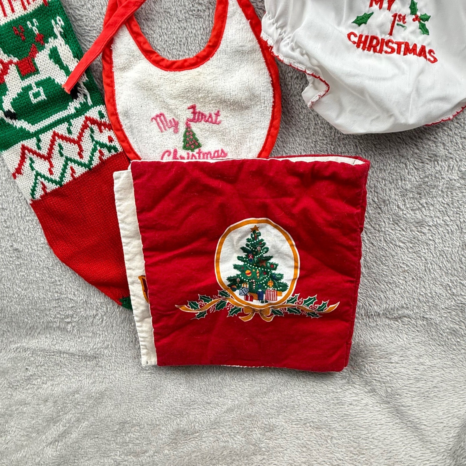Baby’s First Christmas Stocking Bloomer Cloth Book Set Heirloom Vintage Retro