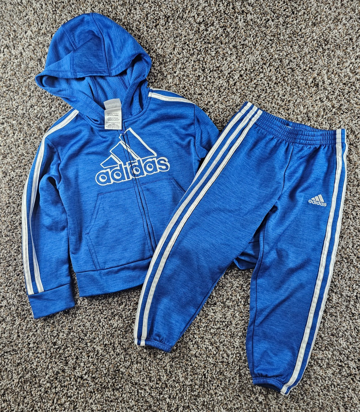 Adidas Toddler Boys Sz 4T Tracksuit Sweat Suit Set Blue White Athletic