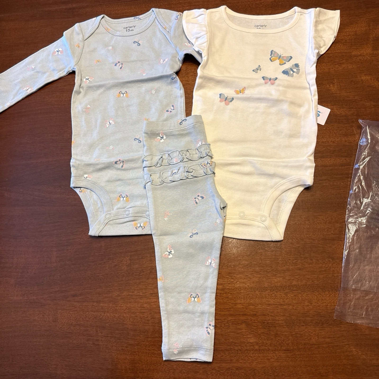 Carters 12 Months Girls 3-piece Butterfly Set For Any Season—new With Tags