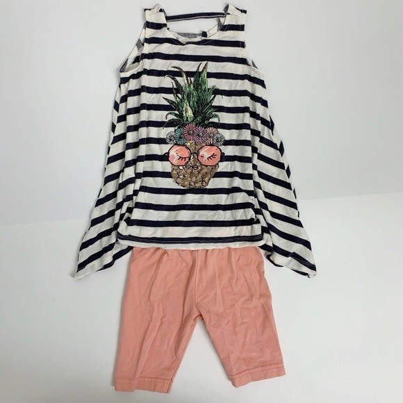 Jessica Simpson girl’s striped Pineapple floral embroidery 2 piece Outfit set