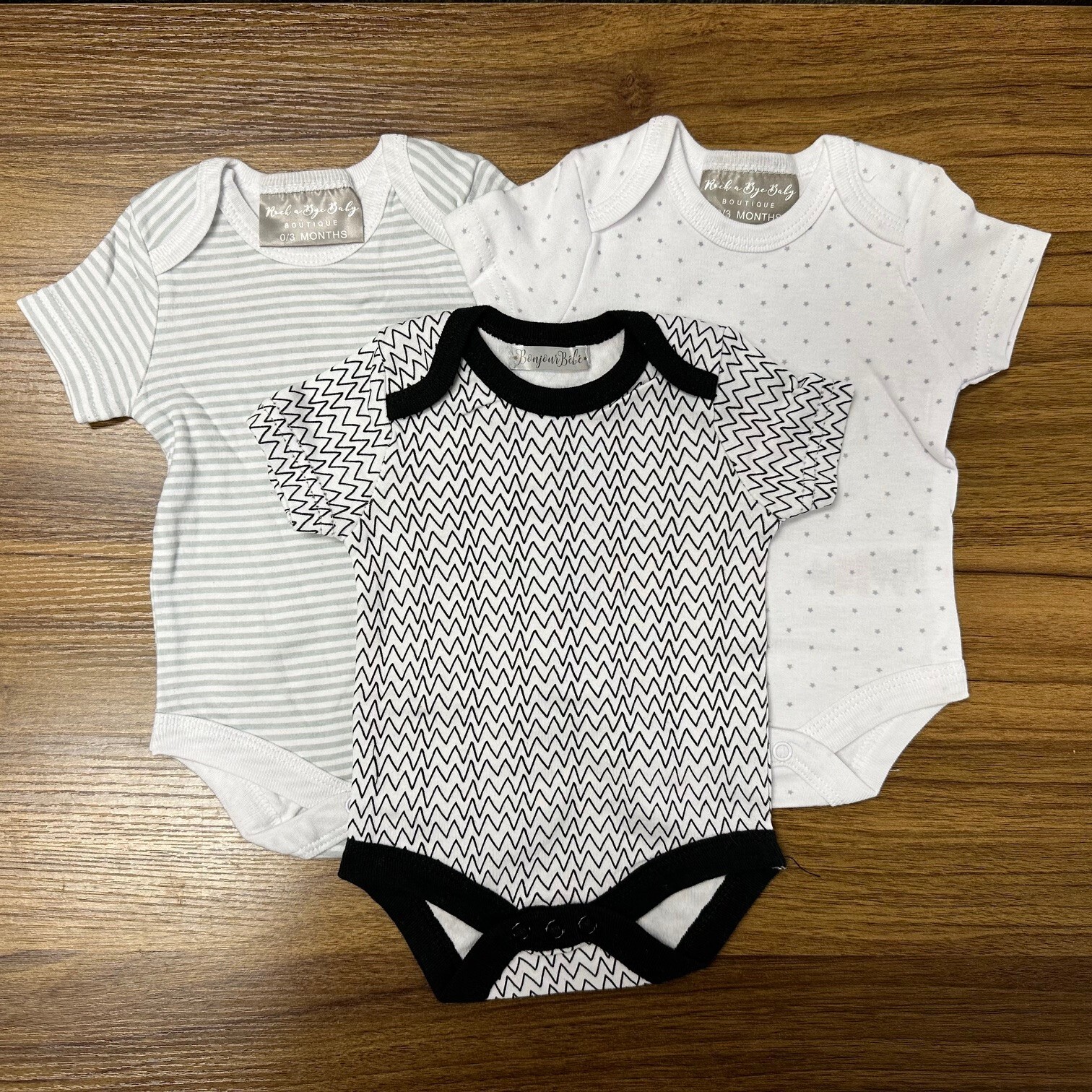 NEW 3 PACK! Baby Unisex 0-3 Months Bodysuit Lot, Infant Newborn Clothes, Set E