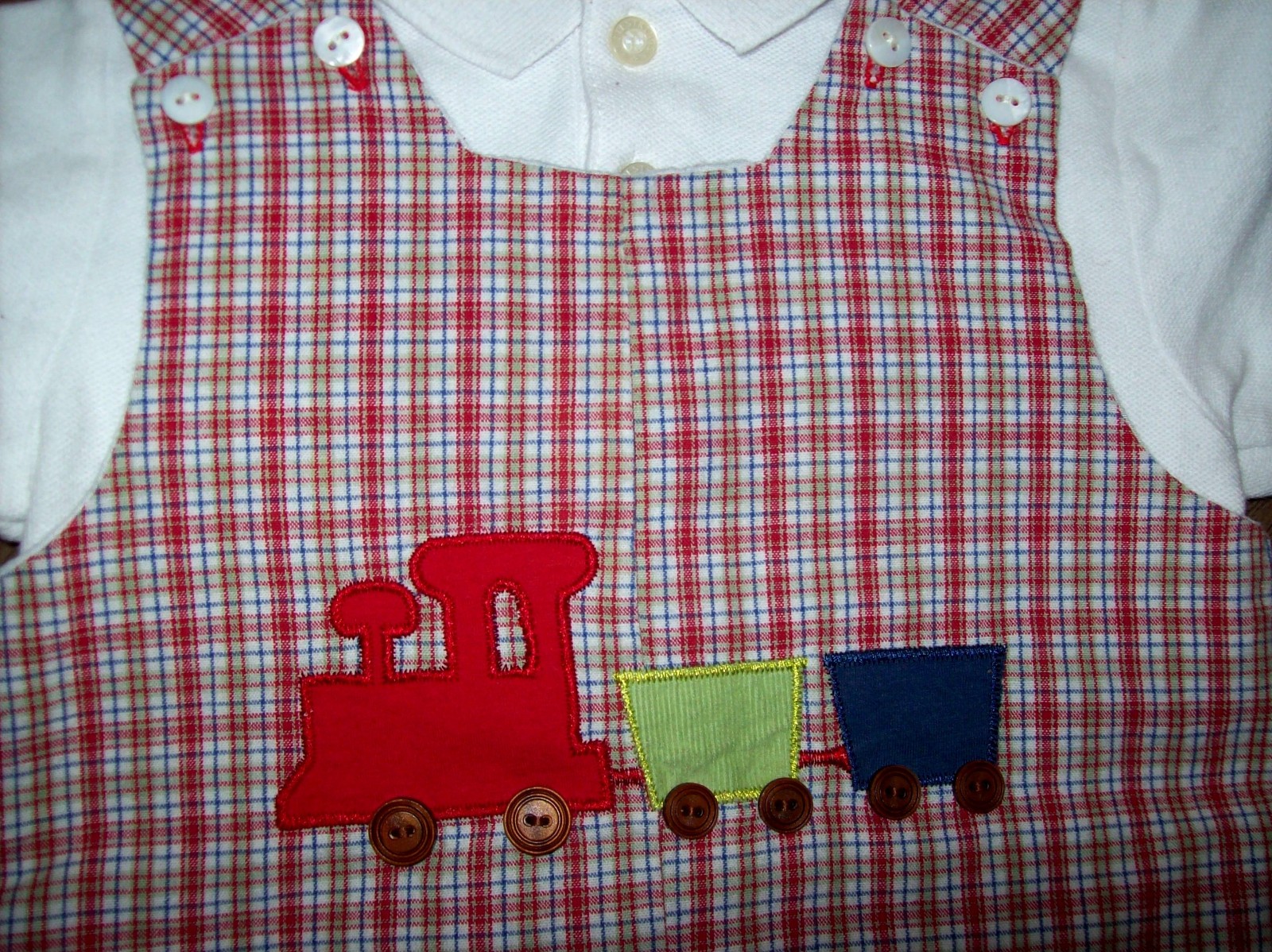 Boy 18 M: ~ABIELLE~ PLAID TRAIN-APPLIQUED Romper & ~HARTSTRINGS~ LS Shirt Set