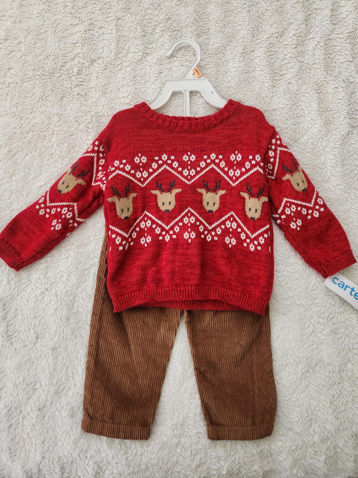 Carter’s Baby Boy Christmas Reindeer Sweater Corduroy Pants Set 12M NWT Holiday