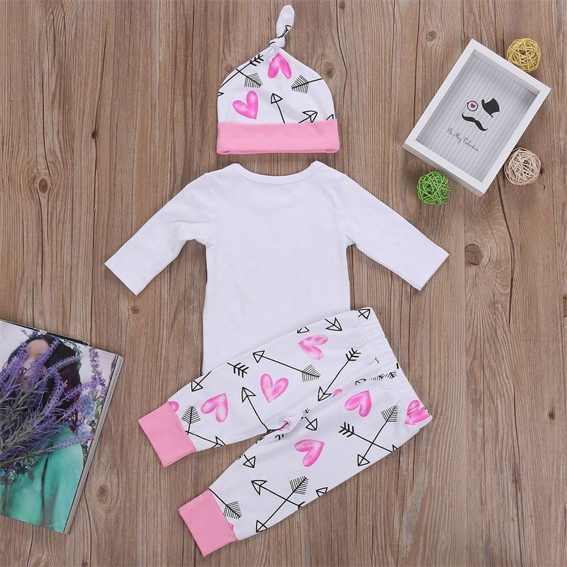 Newborn Baby Girls Clothes Romper Flower Print Pant Hat Headband Outfit New