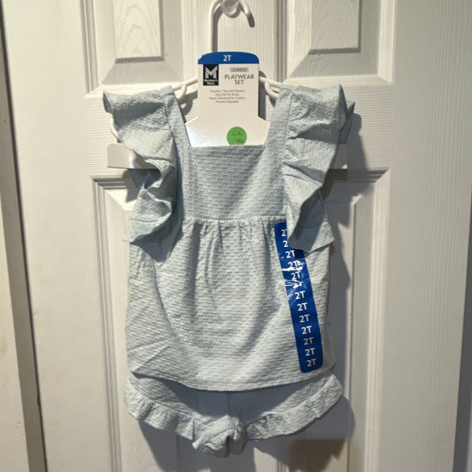 Member’s Mark Light Blue Knit Ruffle Sleeveless Top Shorts Set Girls 2T