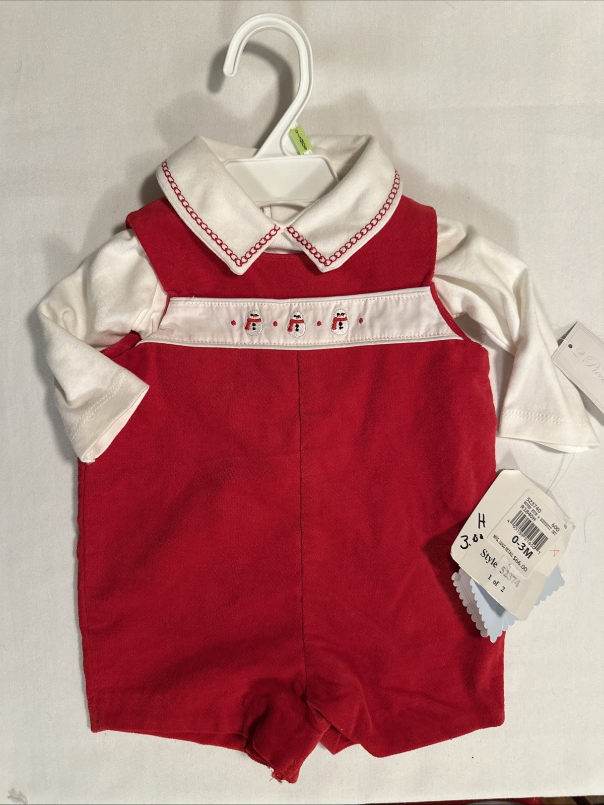 Kitestrings By Hartstrings Baby Boys 2-Pc Jon Jon Xmas Romper Red Velvet 0-3 Mos
