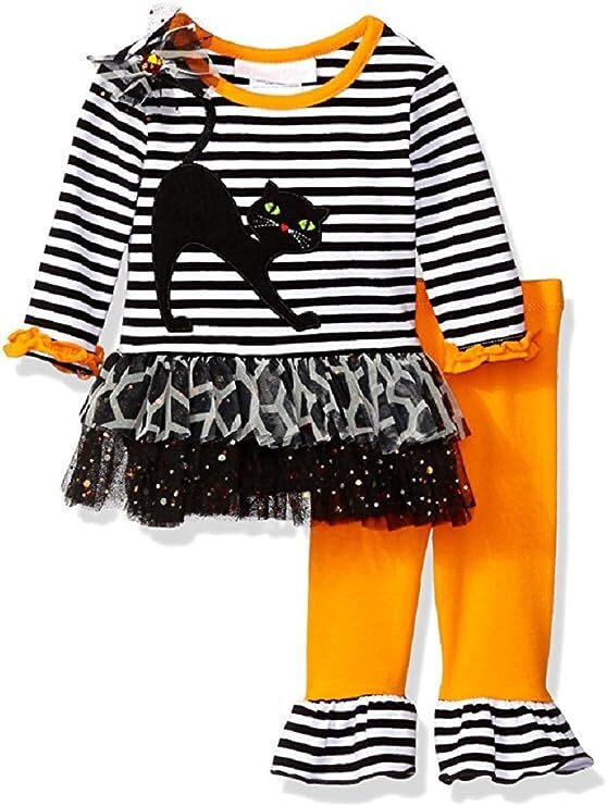 Bonnie Jean baby girls Black Cat Halloween striped Orange Legging Set