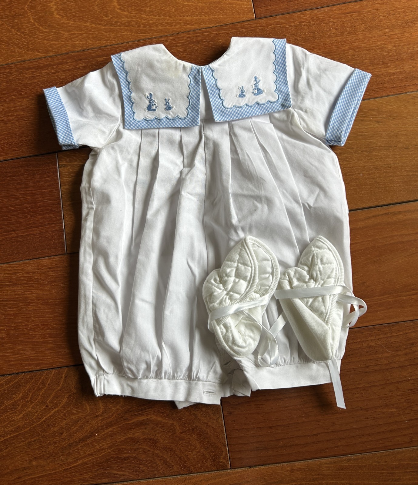 Sarah Louise 3 Month Baby Boy Christening Romper Outfit with Booties EUC