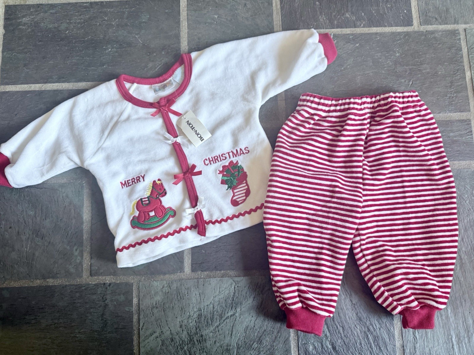 Vintage 90s NWT Cuddle Bear Christmas Outfit 3-6 Months Velvet Holiday Set Santa