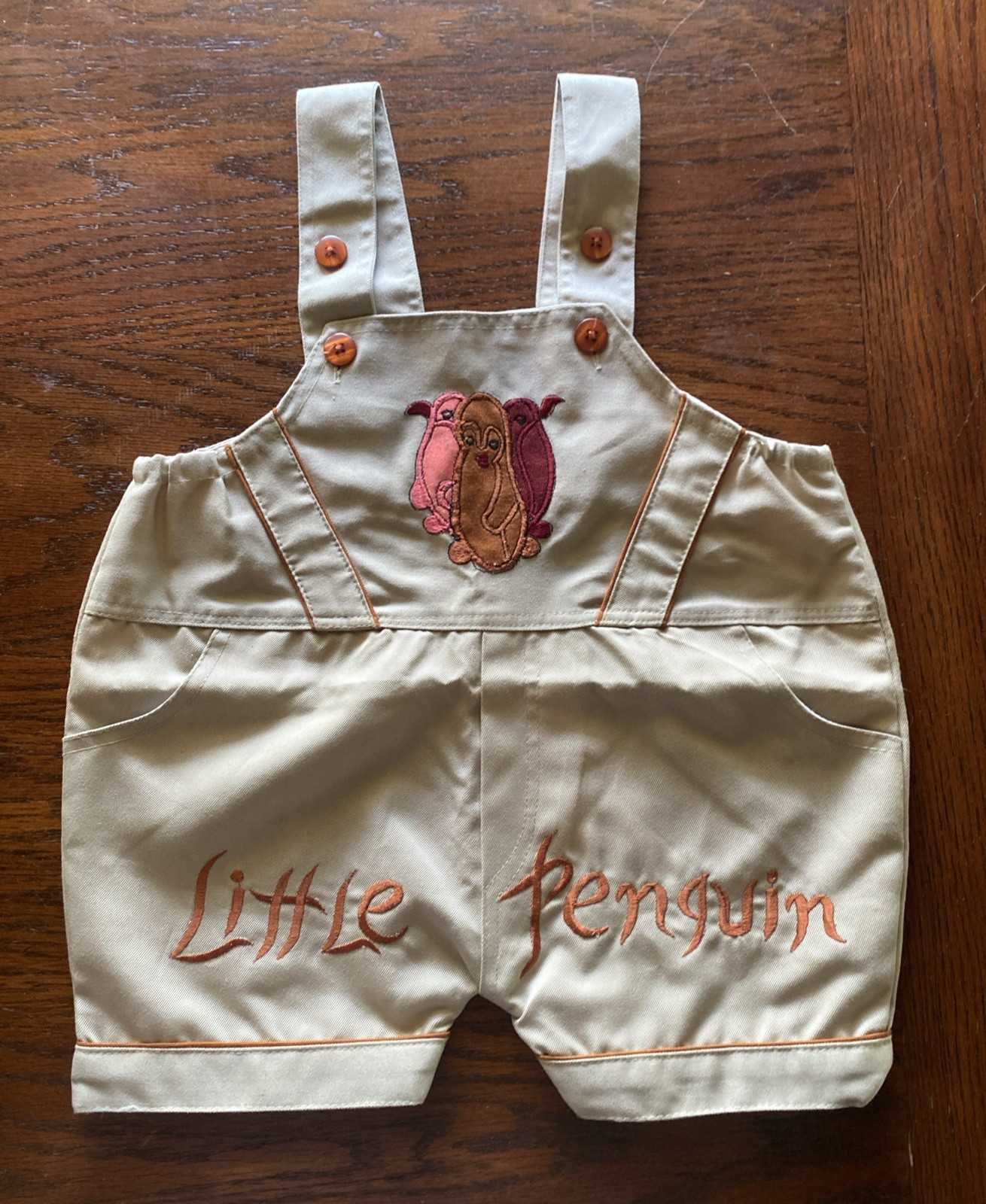 Little Penguin Embroidered Overalls Jumper Sz 2 Fall Khaki