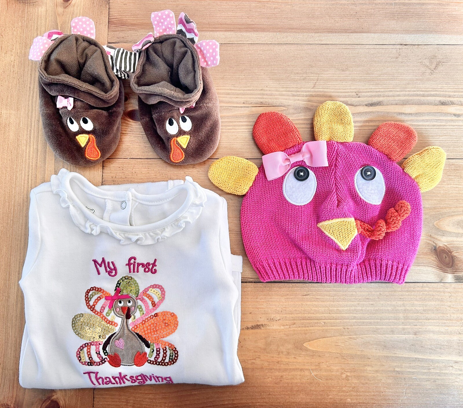 Koala Kids My First Thanksgiving 6-9M Top, Knit Turkey Hat & Turkey Booties Set