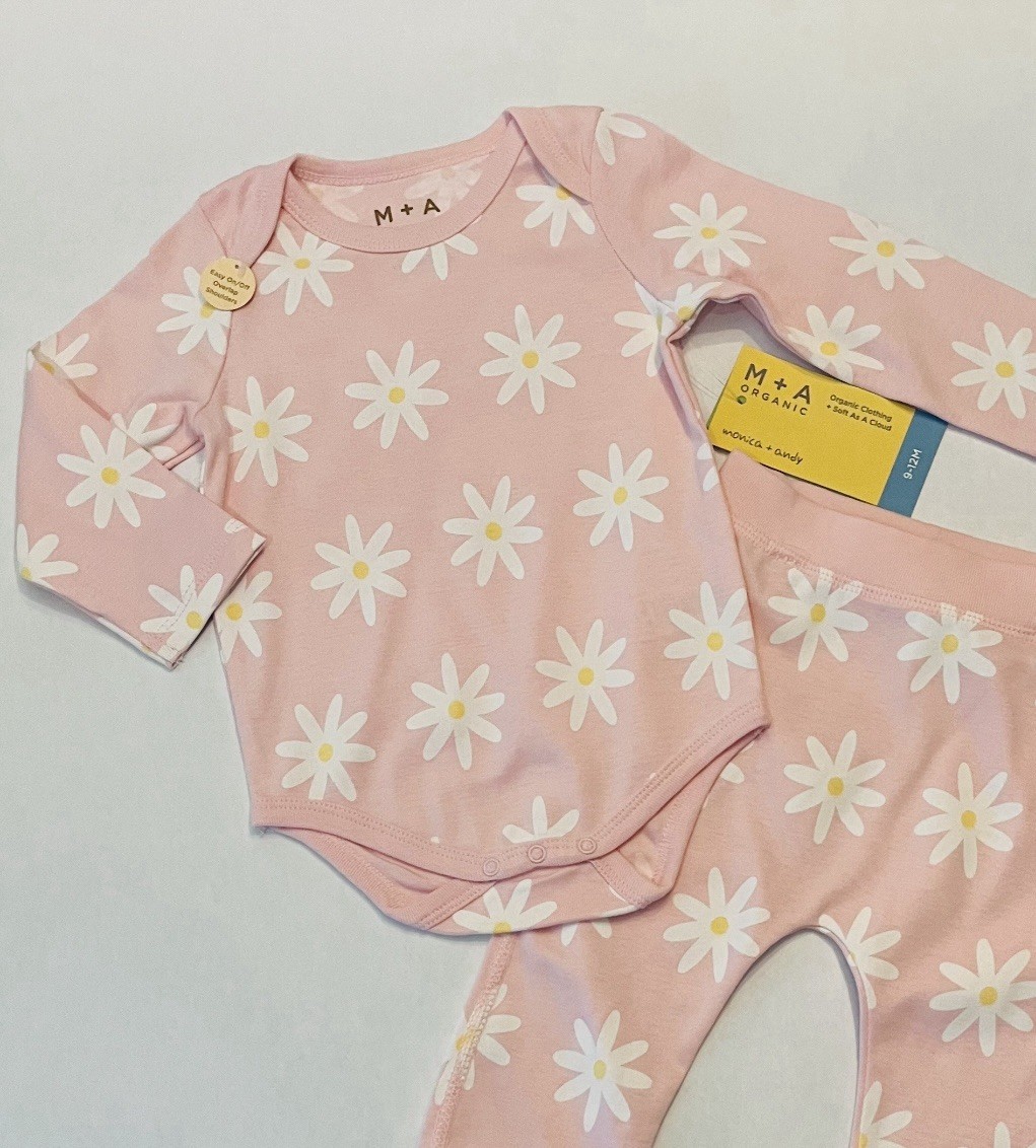 Baby Girl 9-12 Months Pants Bodysuit 2 PC Set Cute Pink Floral Outfit New