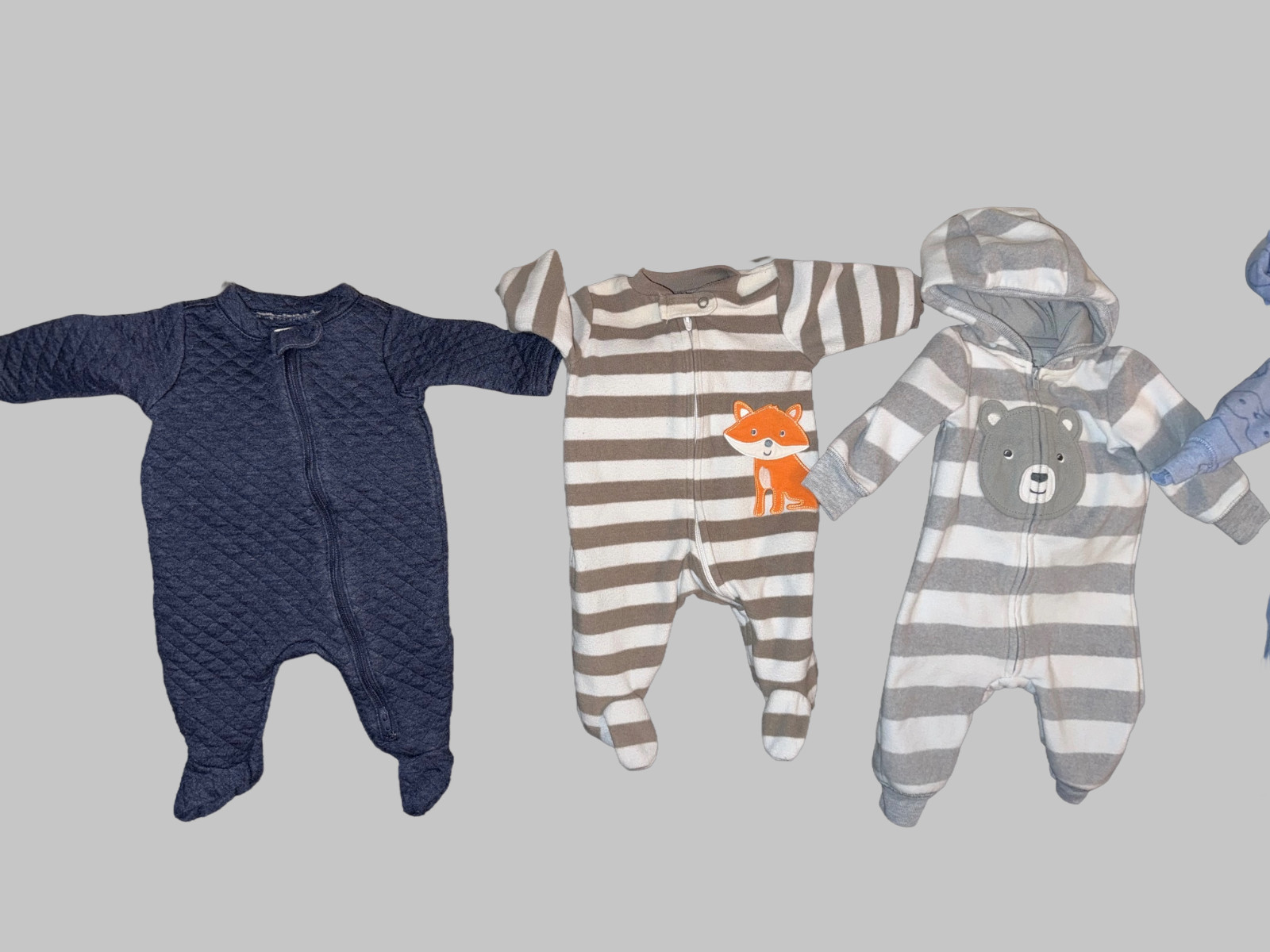 Carter’s Newborn-3M Boy Lot of 4 Cozy Footed Hooded Winter Thick One Pieces